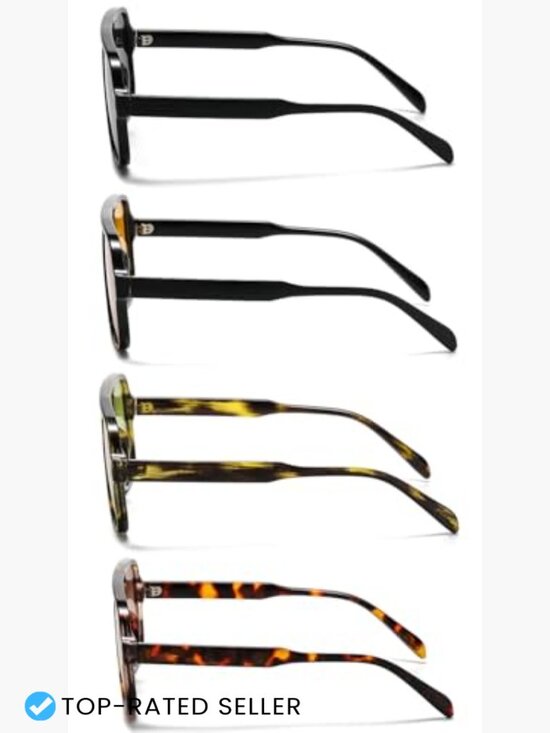 4 Pairs Retro 70s Square Aviator Sunglasses Oversized Vintage Double Bridge main image 4